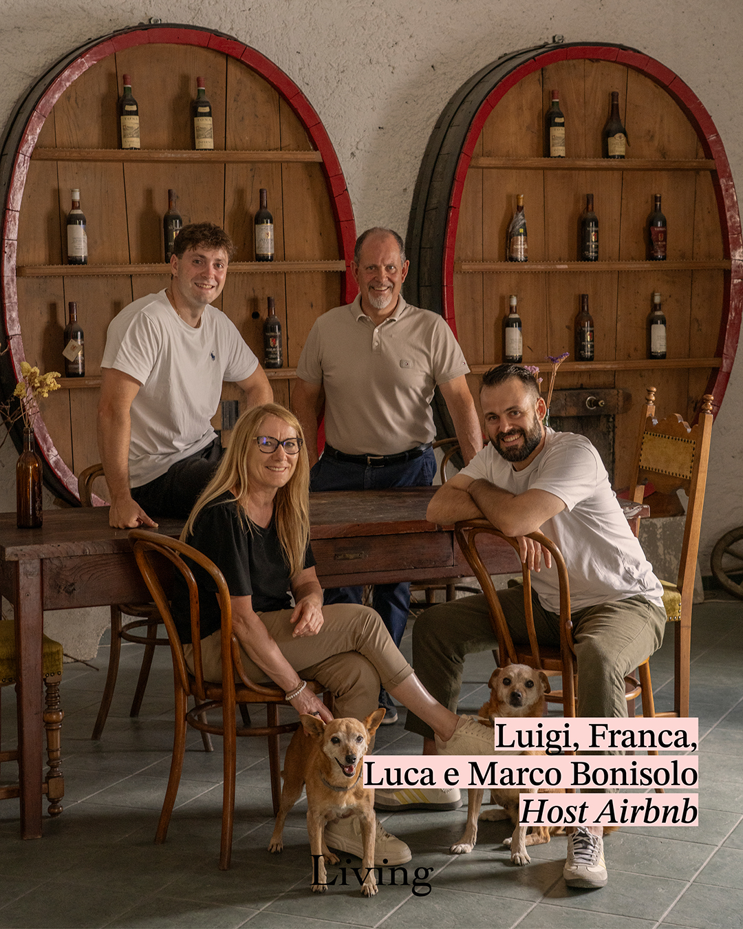 Franca, Luigi, Marco and Luca, the Bonisolo family, in front of the estate in Villa di Tirano
